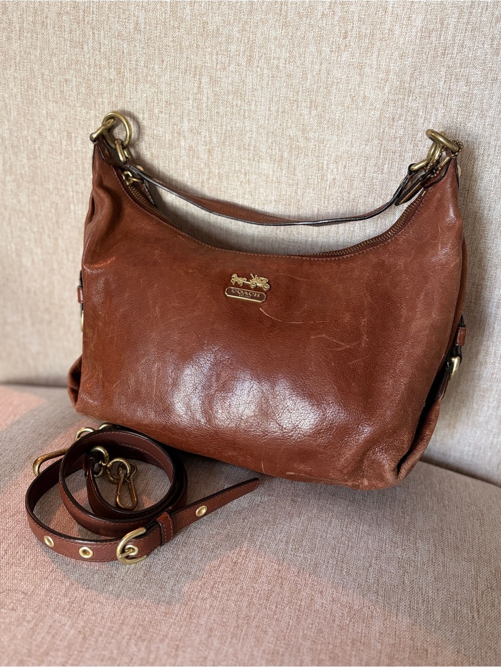 Coach Madison Hailey Walnut Leather Satchel